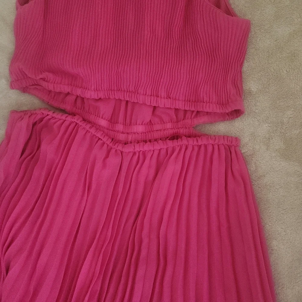 Michael Kors Halter Neck Pleated Cut-out Midi Dress cerise/pink Sz M BNWT